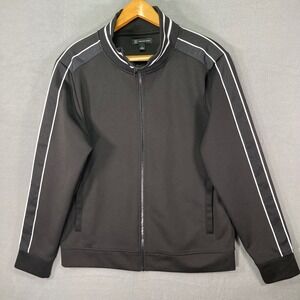 INC Mens Track Jacket‎ Large Black Full Zip Athletic White Trim Casual